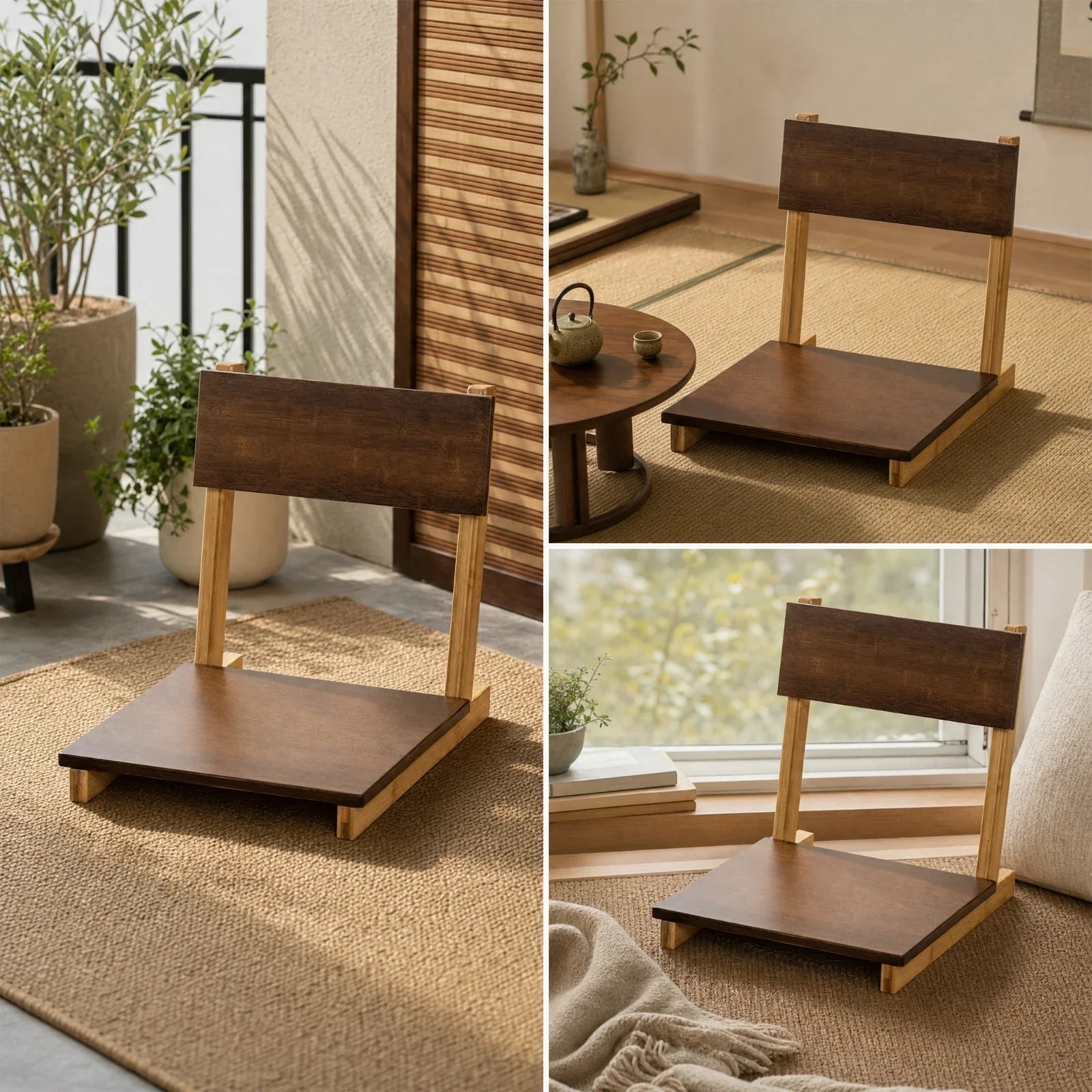 Bamboo Folding Floor Chair with Backrest – Japanese-Inspired Low-Profile Seat