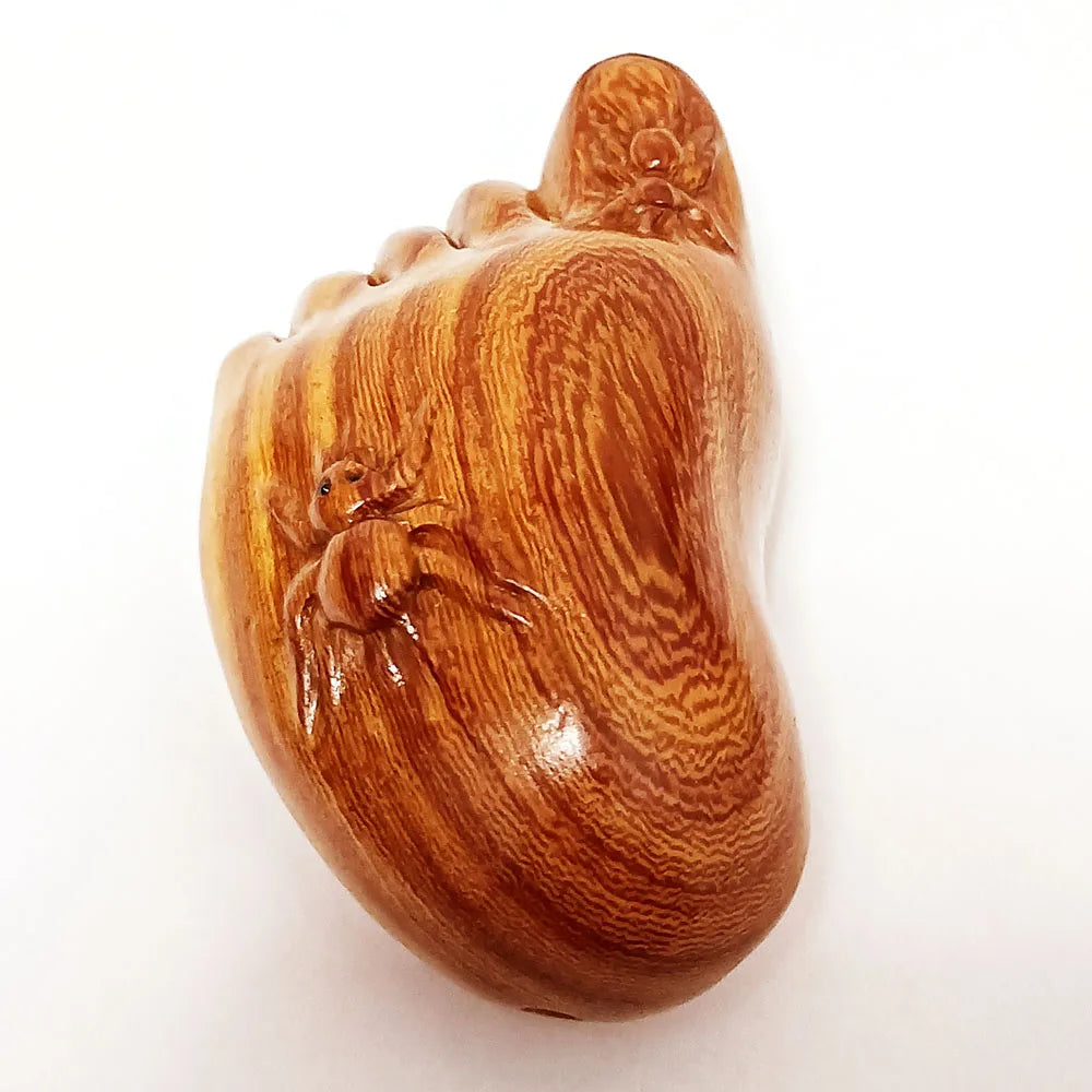 2" Red Sandalwood Insects on Foot Netsuke – Japanese Miniature