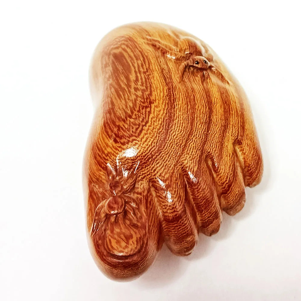 2" Red Sandalwood Insects on Foot Netsuke – Japanese Miniature