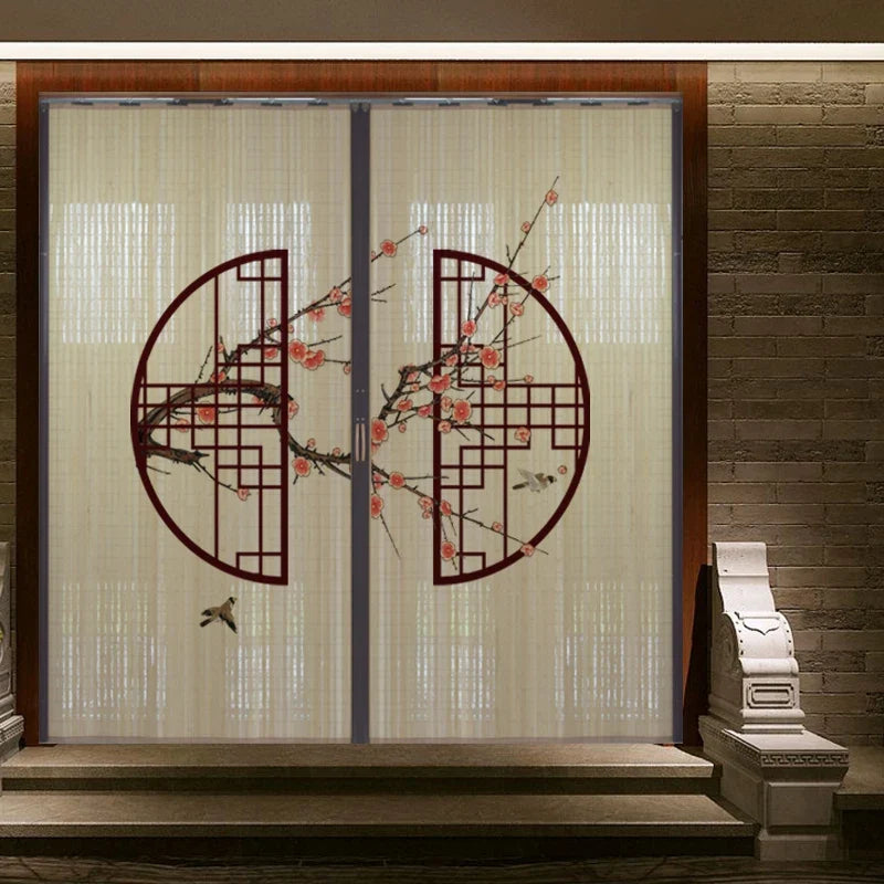 Printed Bamboo Sliding Door Partition Traditional Chinese Room Divider Foldable Screen