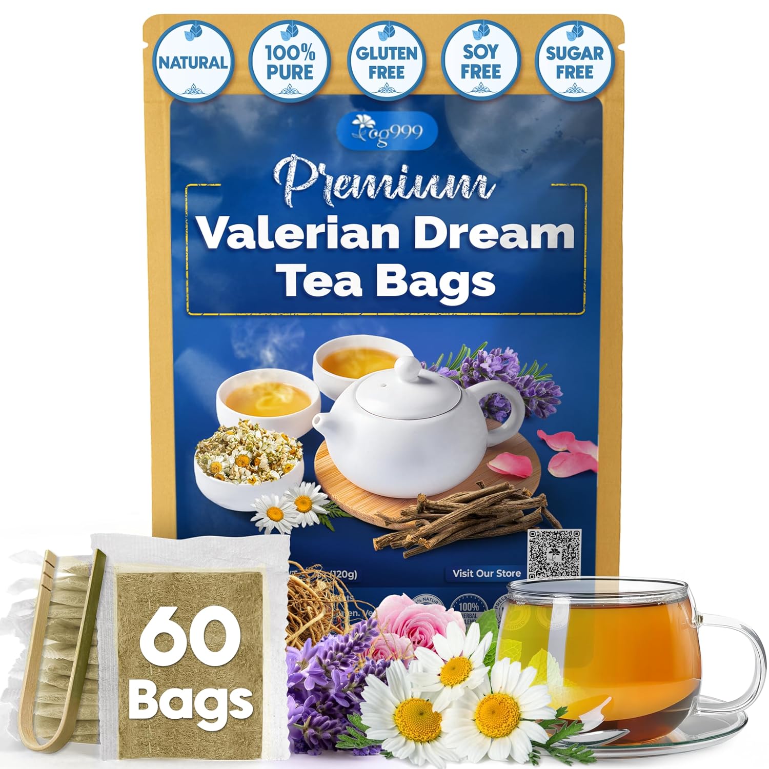 Premium Valerian Tea, Improve Digestion, Support Brain, Weight, Skin and Sleep