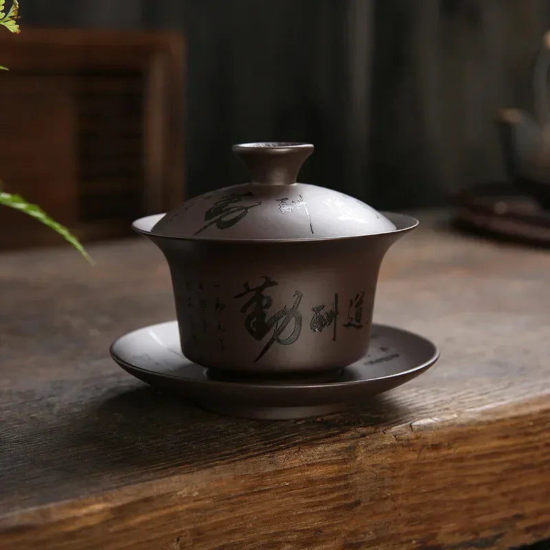 180ml Vintage Purple Clay Gaiwan – Handmade Chinese Lidded Teacup