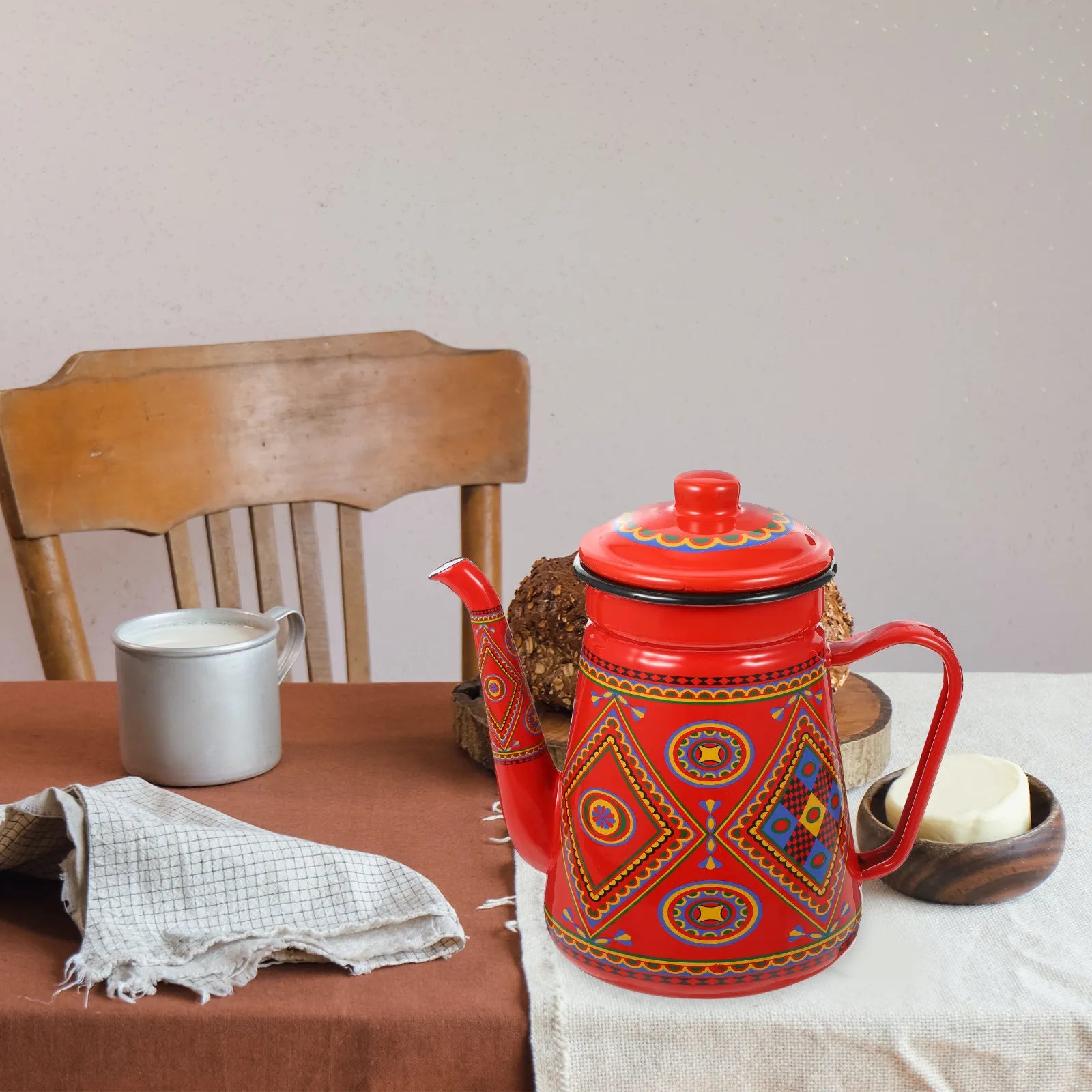 Red Enamel Coffee Pot Stovetop Tea Kettle