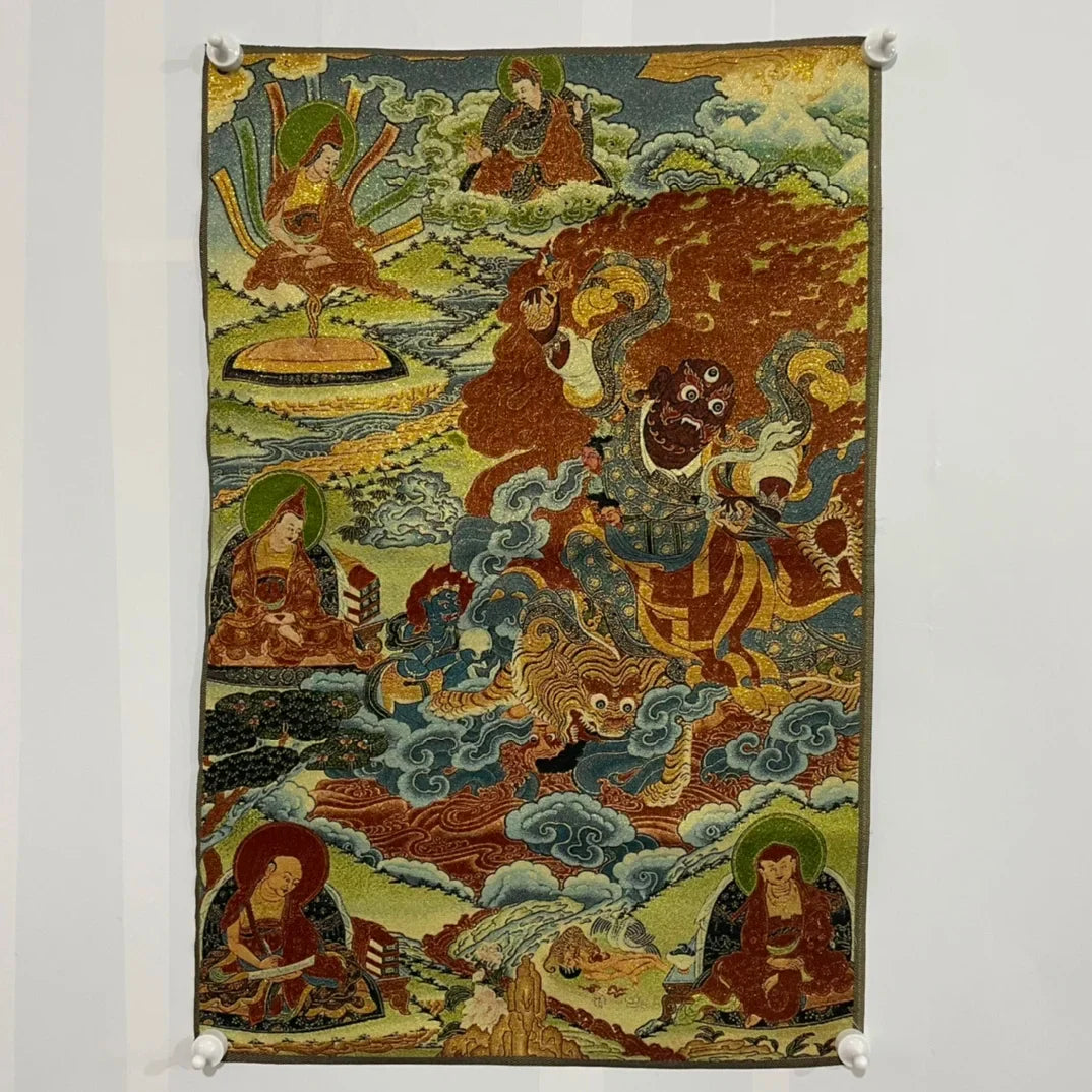 Tibetan Temple Silk Thangka – Embroidered Vajrapani Bodhisattva Hanging