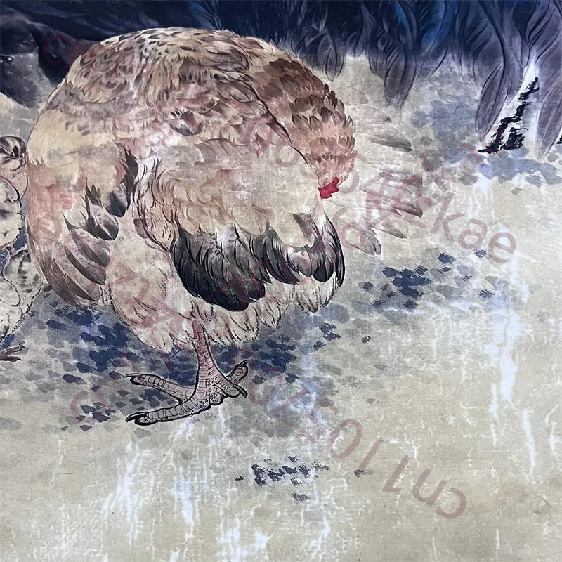 Liu Kuiling Rooster Scroll – “Fortune and Auspiciousness” Rice Paper Painting