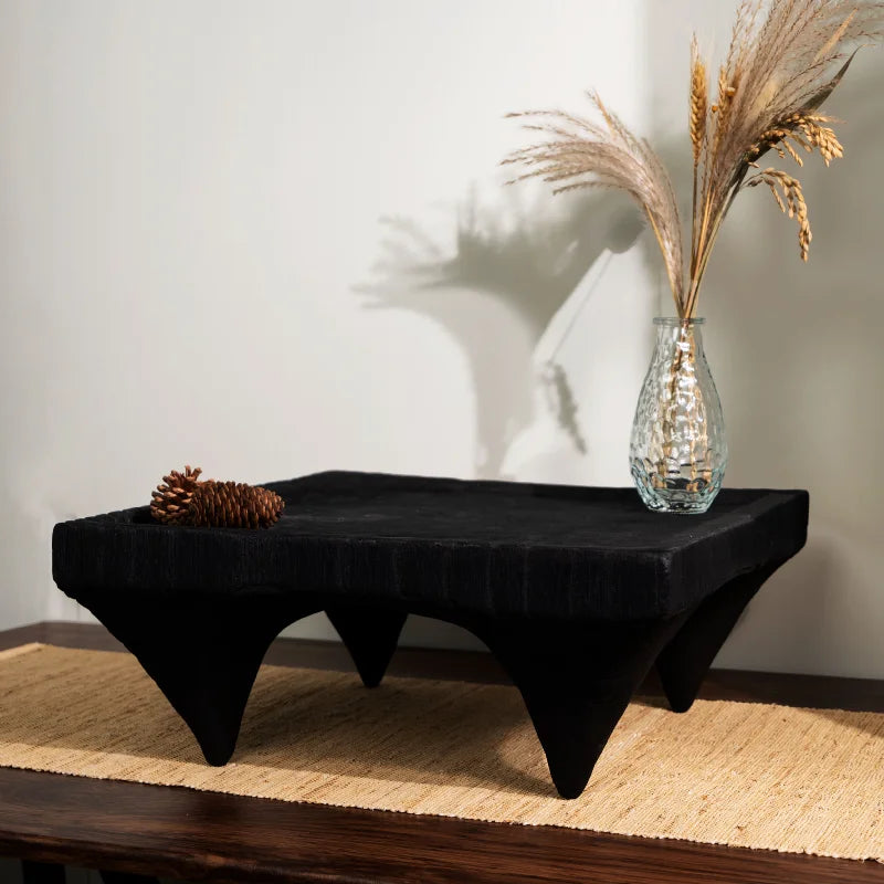 Modern Wabi-Sabi Low Tea Table – Black Desktop Coffee Table & Dry Tea Tray