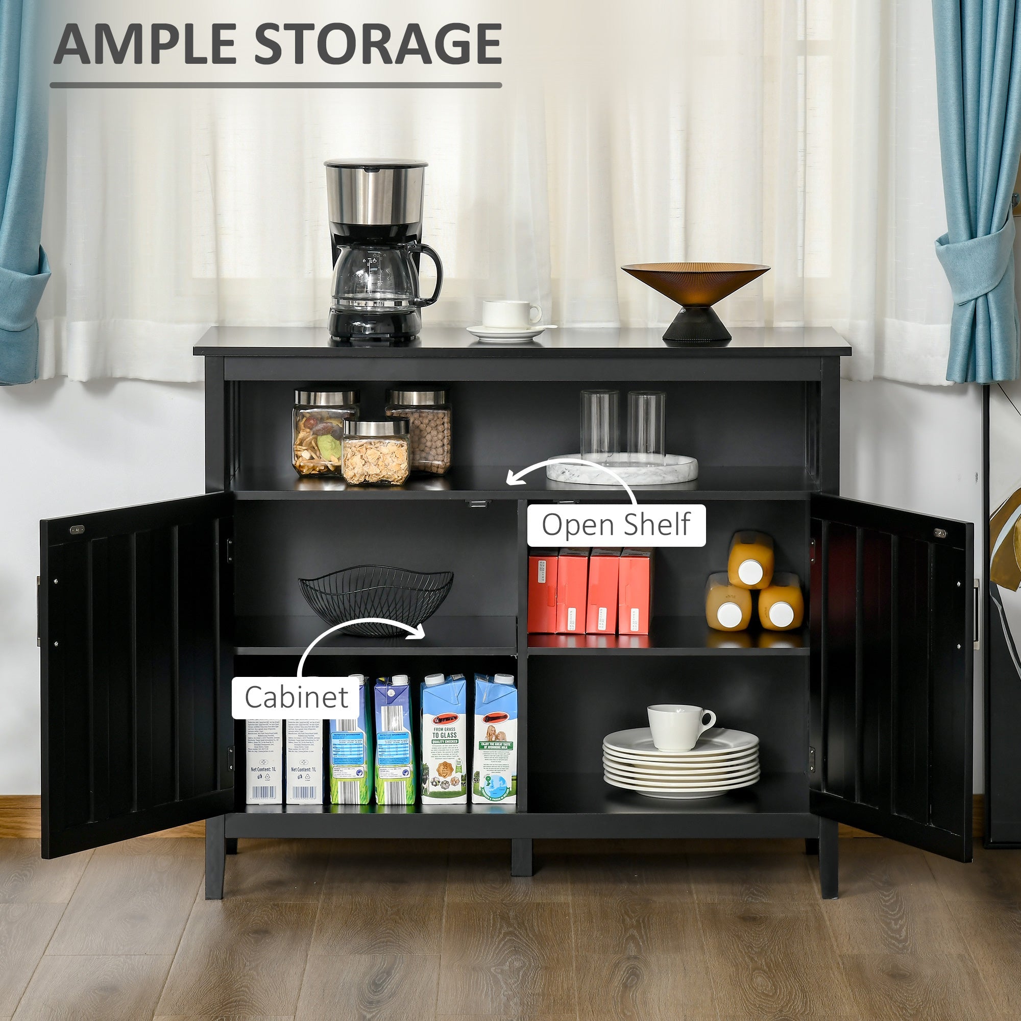 Black Sideboard Buffet Cabinet with 2 Doors and Adjustable Shelves