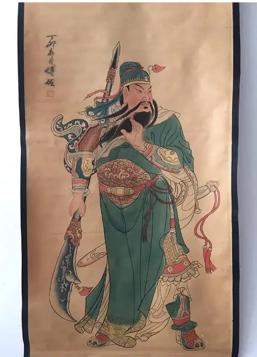 Antique Guan Gong Scroll – Hand-Painted Chinese Long Axis Wall Hanging