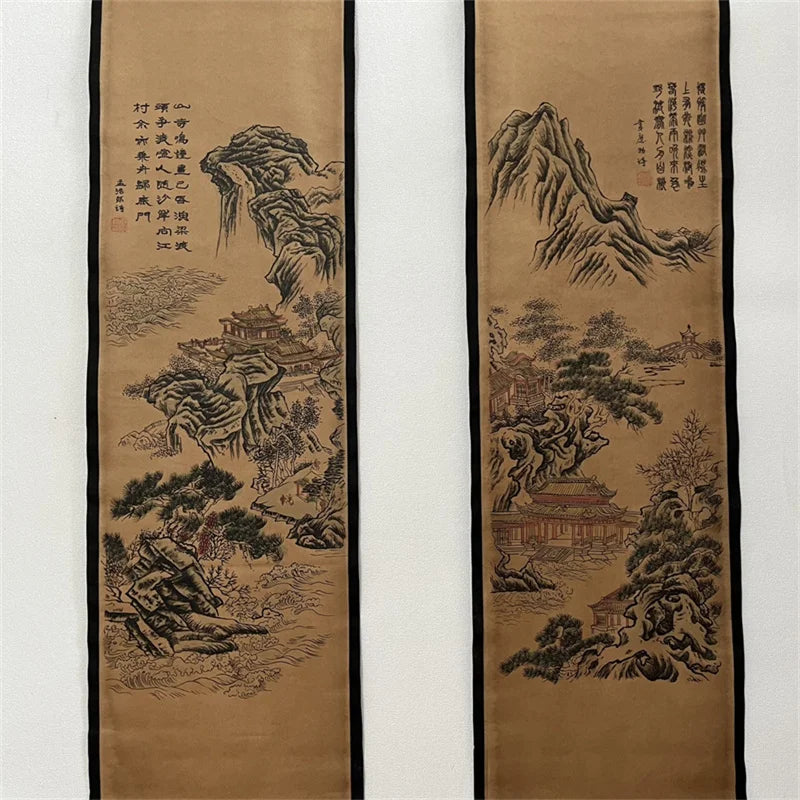 Chinese Ancient Paper Calligraphy Paintings Scrolls, Poems Famous Calligraphy landscape artists Four Map Art Decorative
