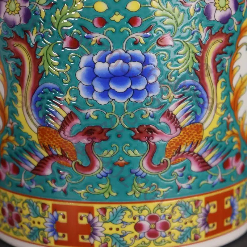 Green Enamel Porcelain Tea Caddy – Qing Yongzheng Lotus & Phoenix Design