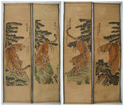 Chinese Calligraphy & Four Tigers Scroll – Hand-Painted Wall Hanging
