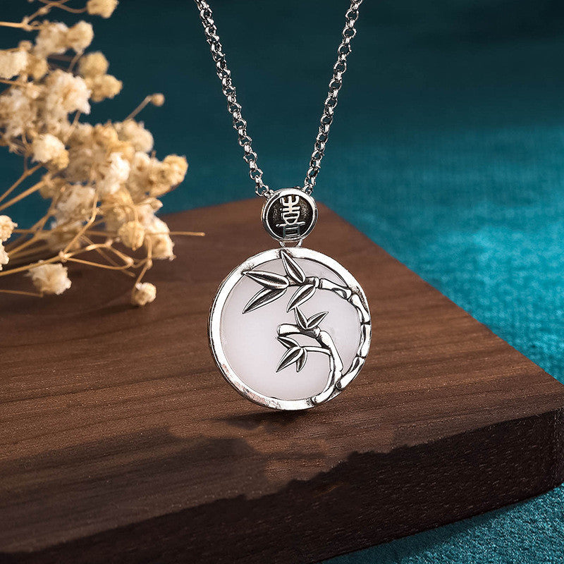 Hetian Jade Bamboo “Ping An” Pendant Necklace