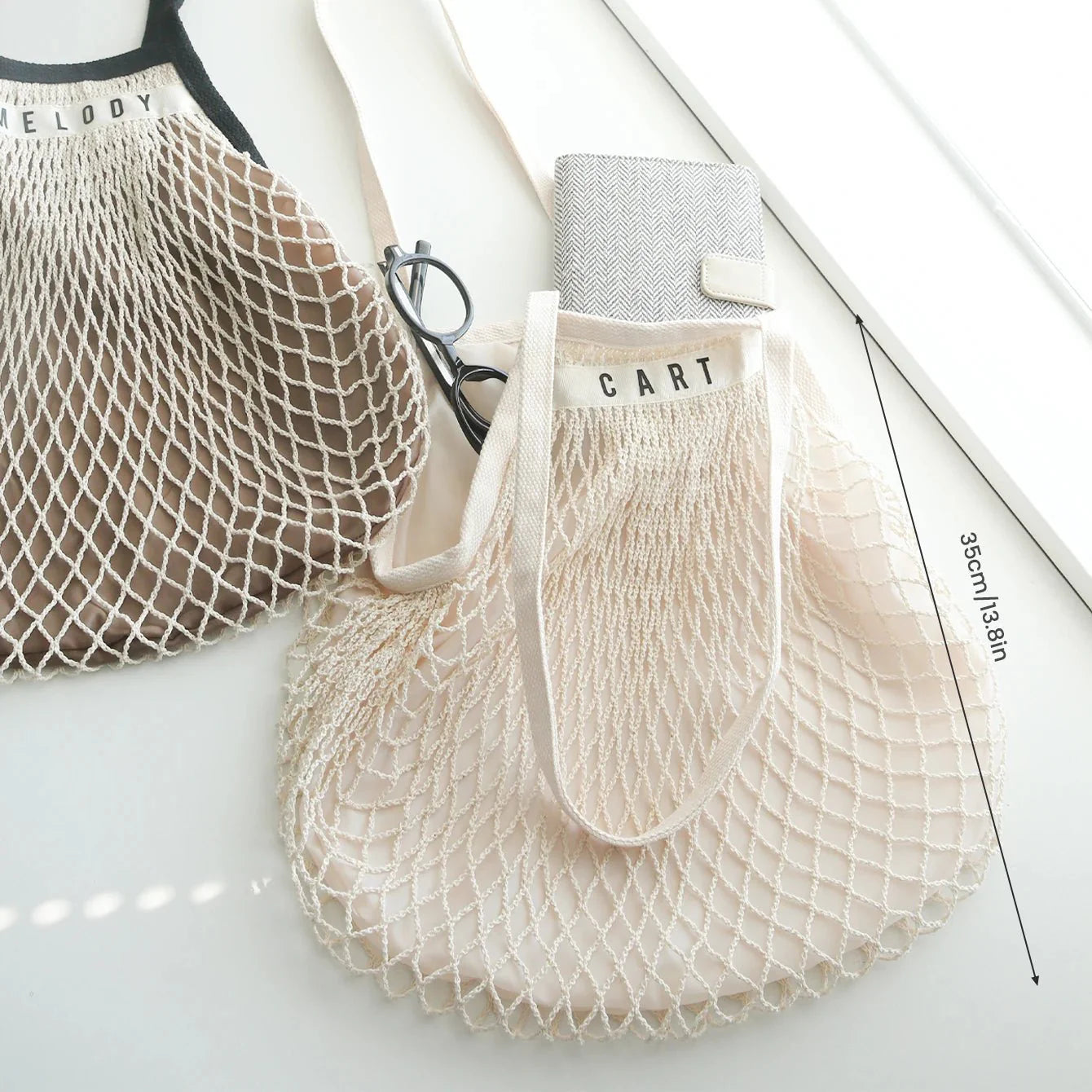 1PCS Personalised Name Mesh organic Cotton Bag