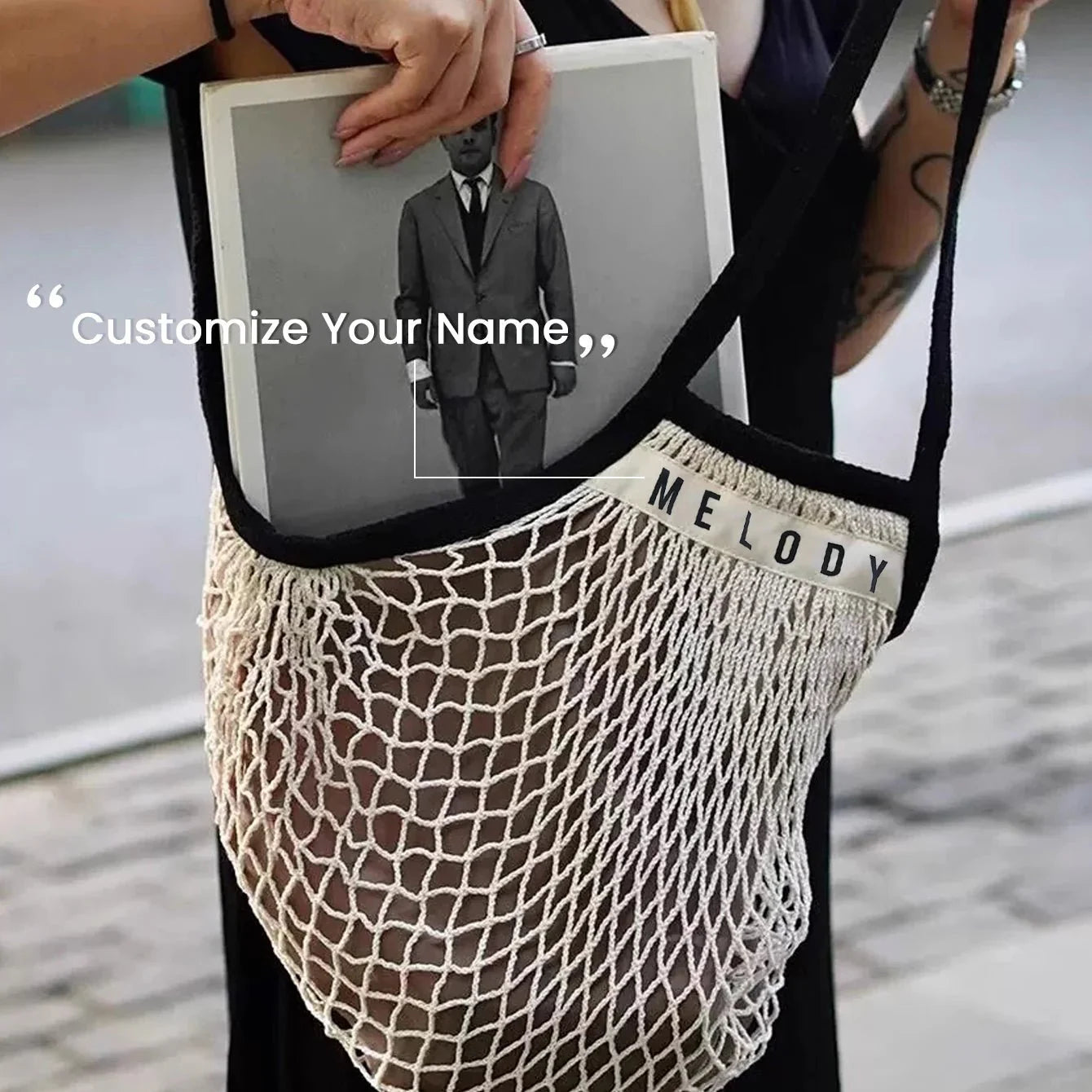 1PCS Personalised Name Mesh organic Cotton Bag