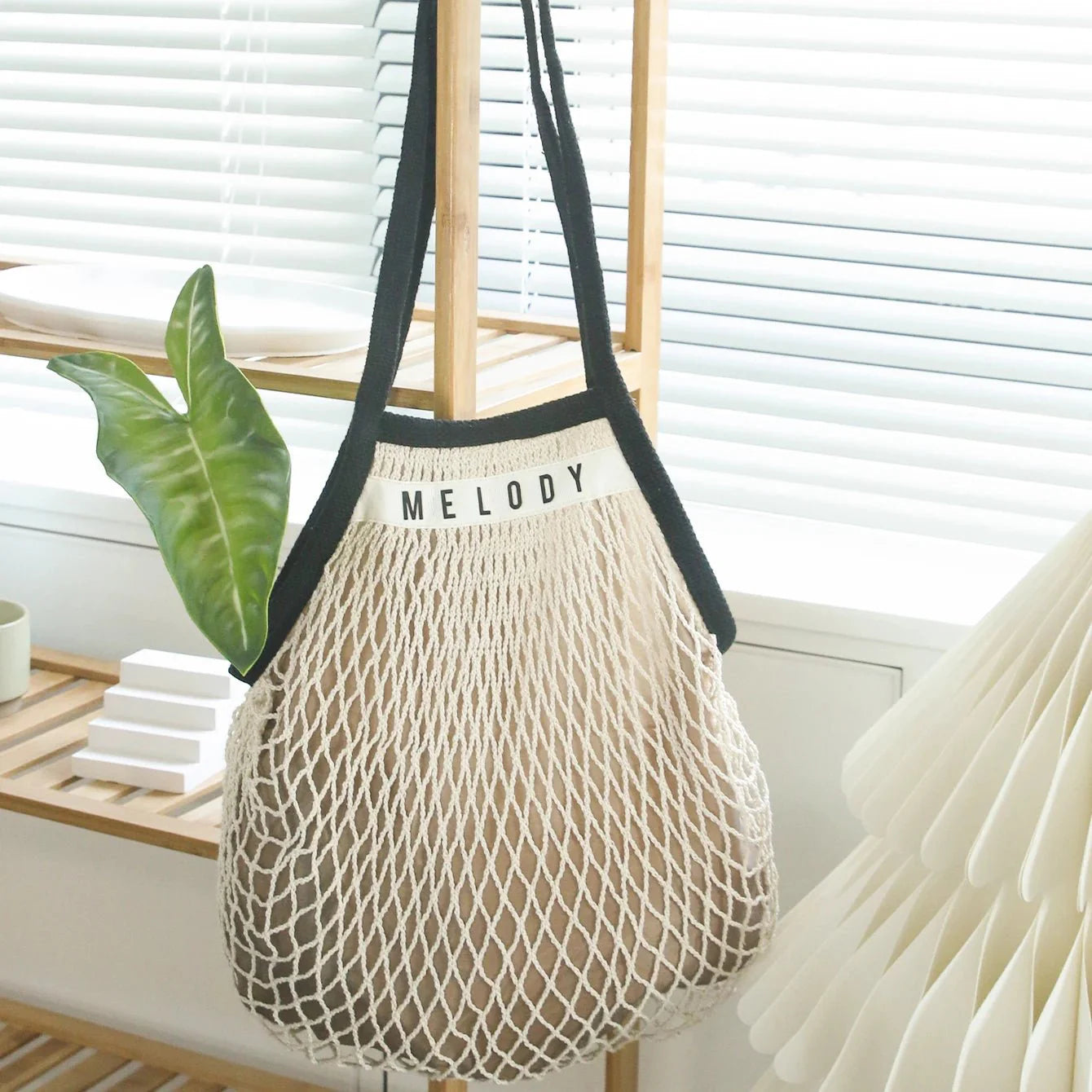 1PCS Personalised Name Mesh organic Cotton Bag