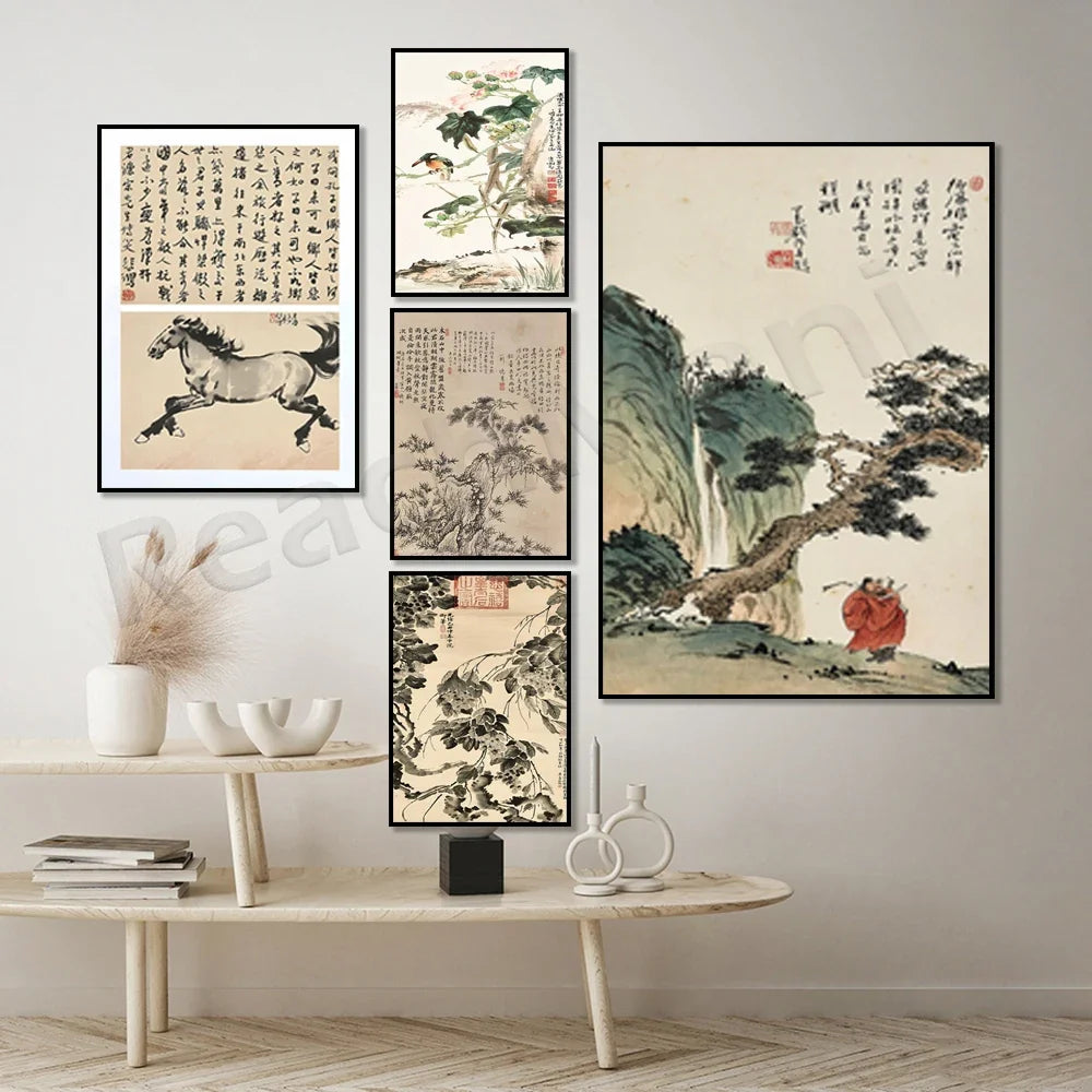 Vintage Chinese Painting Framed Poster – Minimalist Wall Art