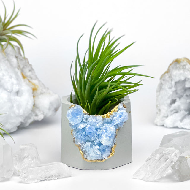 BLUE CALCITE GEODE PLANTER