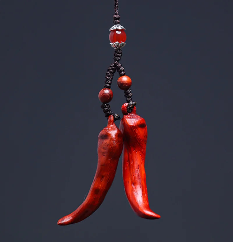 Pepper Rosewood Netsuke Bead – Small Carved Figurine Pendant 5.5 cm