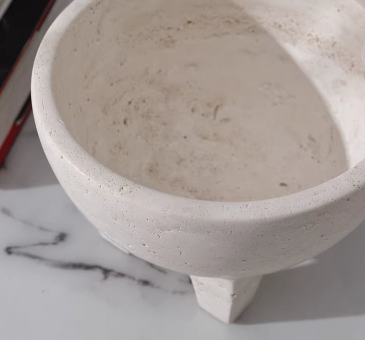 Chinese Wabi-Sabi-Style Marble Four-Foot Fruit Bowl Ornament