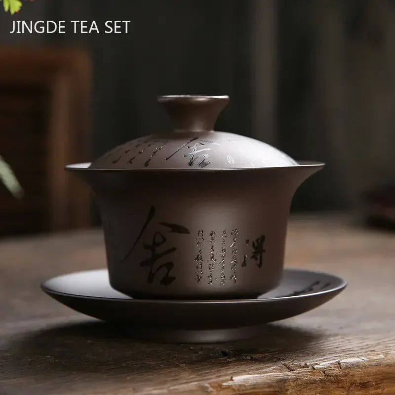 180ml Vintage Purple Clay Gaiwan – Handmade Chinese Lidded Teacup