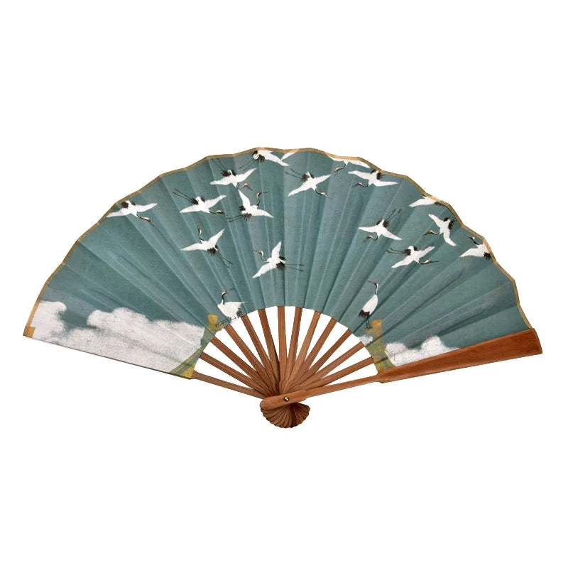 Vintage Bamboo & Silk Folding Hand Fan – Art Floral Design