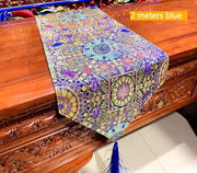1.5m*35cm/2m*35cm Tibetan Style Satin Fabric Table Flag/Retro Rich Lotus PatternClassical Coffee Table Cloth Buddhist Decoration