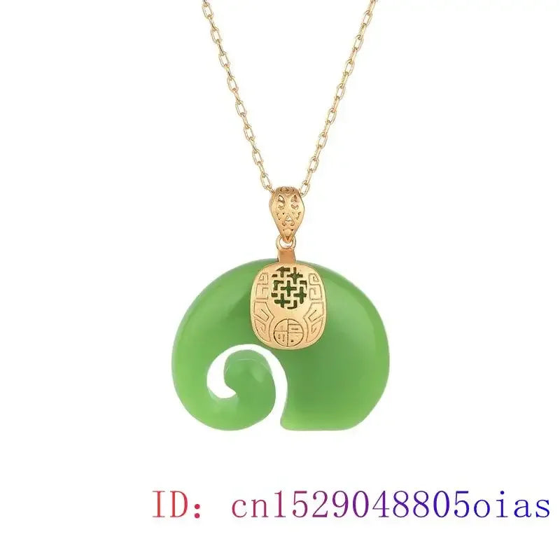 Green Jade Elephant Amulet Pendant Necklace