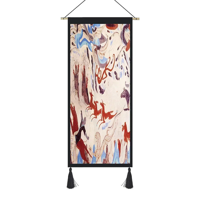 Dunhuang Murals Tapestry – Ethnic Style Fabric Wall Hanging for Bedroom & Living Room