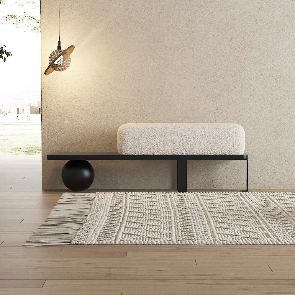 Lamb-Fleece Upholstered Sofa Stool – Elegant Bench for Living Room & Fitting Room