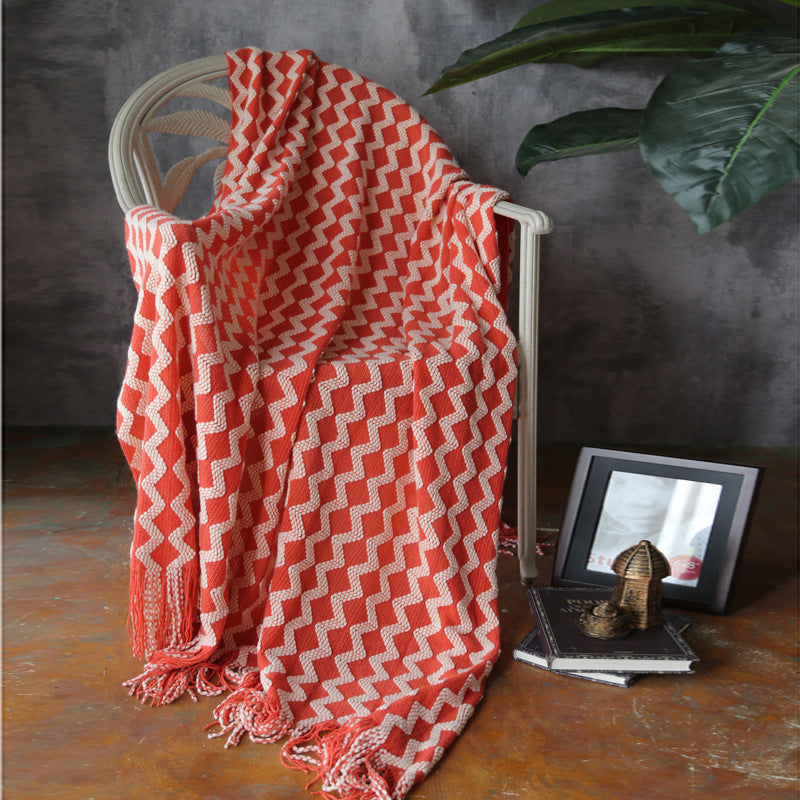 Geometric Knitted Chenille Throw Blanket