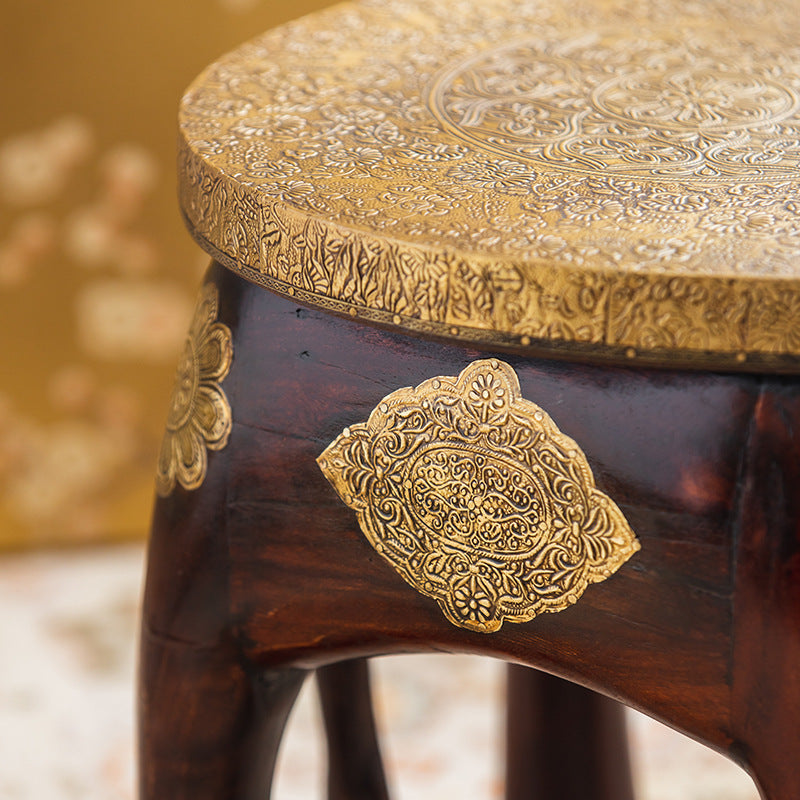 The Majestic Elephant: Handcrafted Wood & Brass Stool
