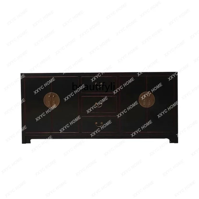 Chinese Solid Wood Gold Sideboard – Ming & Qing Inspired 4‑Door Foyer & Dining Cabinet