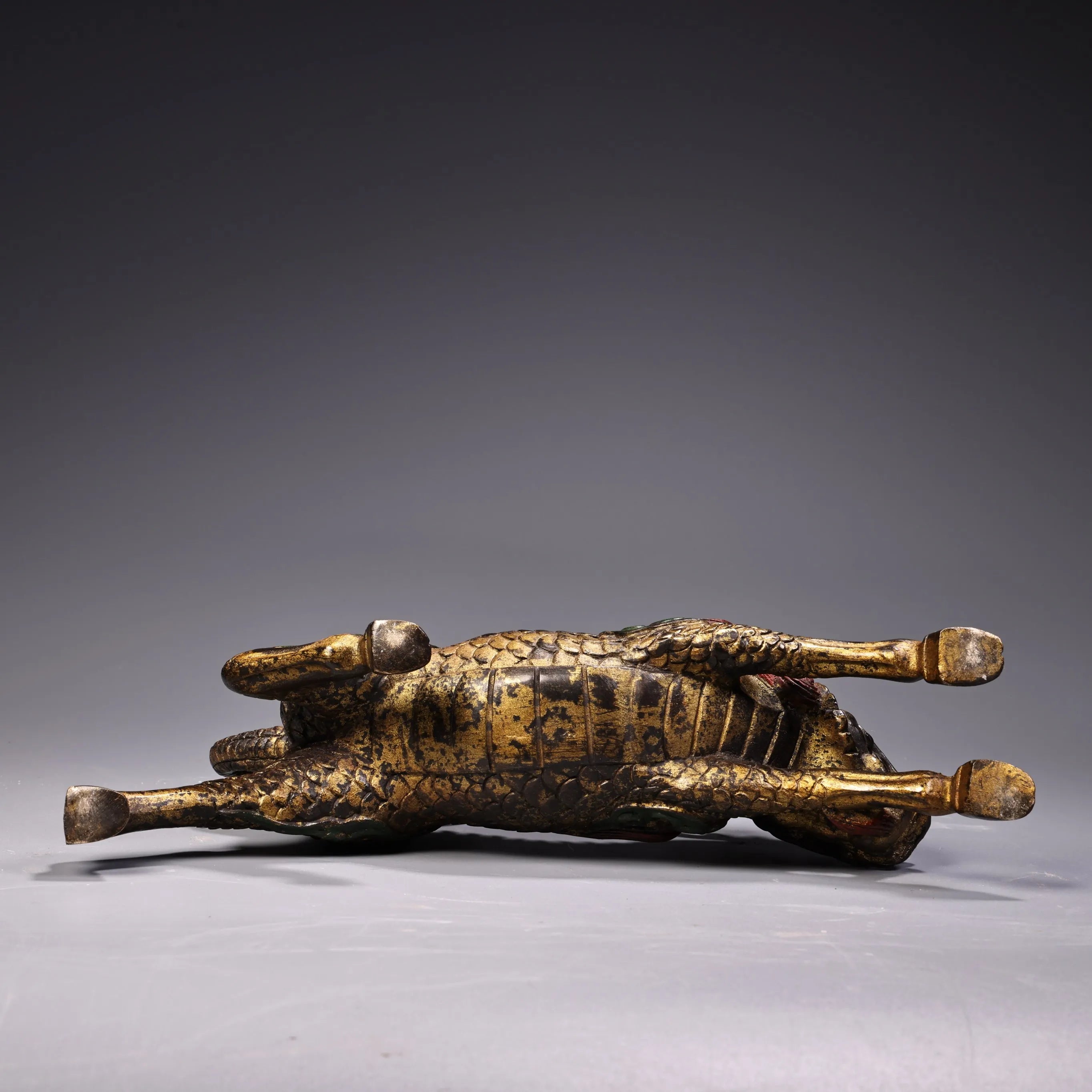 Tibetan Bronze Painted Kirin Wealth Guardian Statue