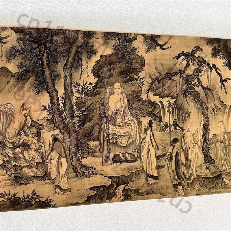 China Old long Horizontal scroll Famous ancient Chinese paintings Dai Wenjin's watercolor painting "Da Mo Zhi Hui Tu"