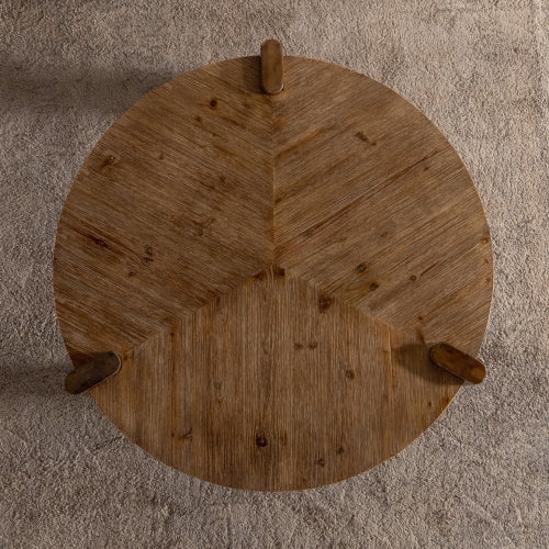 Rustic Wood Round Coffee Table, Easy Assembly
