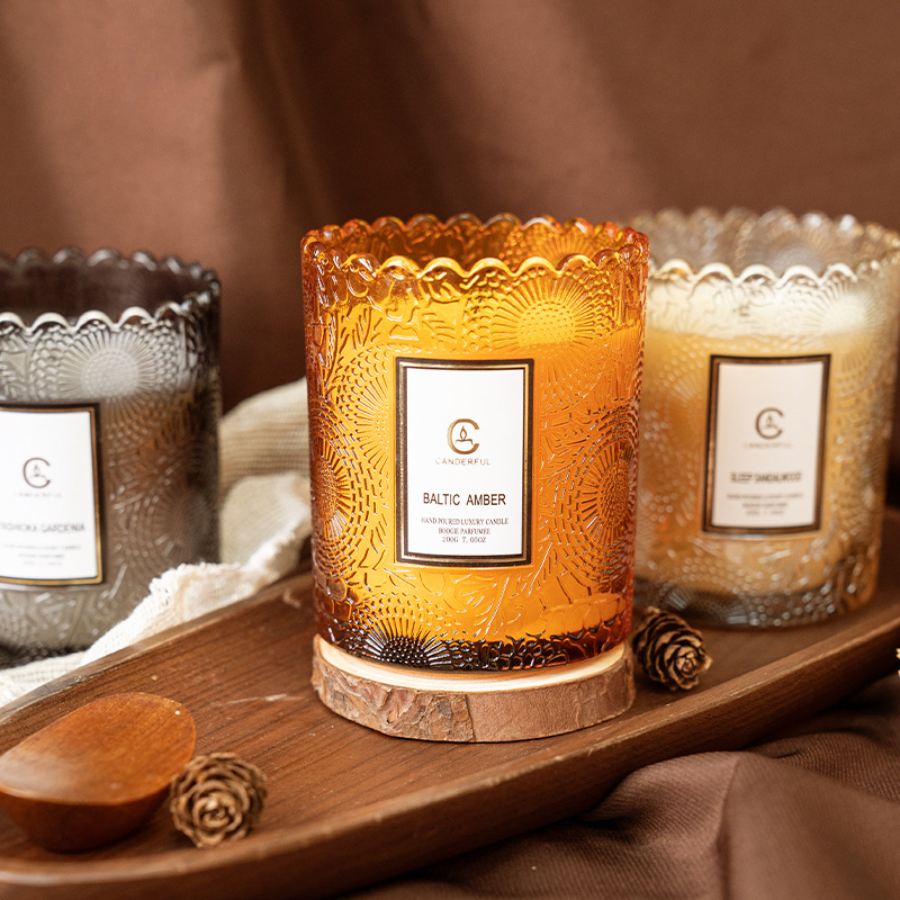 Embossed Floral Relief Scented Candle Cup Ornaments, Soy Wax Scented Candle in Decorative Gift Glass, Fragrance Candle for Home Ambience, Aromatherapy-Inspired Wholesale Décor Candle