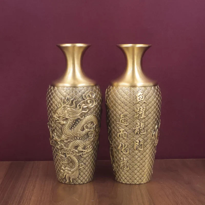 Brass Fish Leaping Over the Dragon Gate Copper Vase