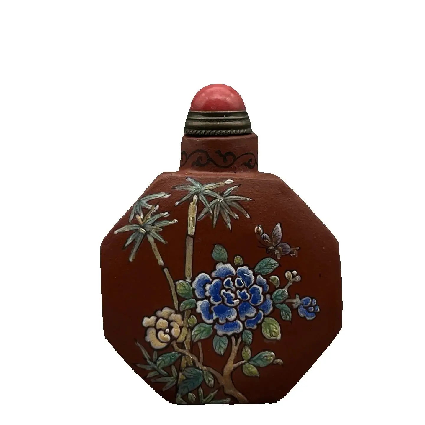 Chinese Zisha Purple Clay Snuff Bottle – Handmade Peony Art
