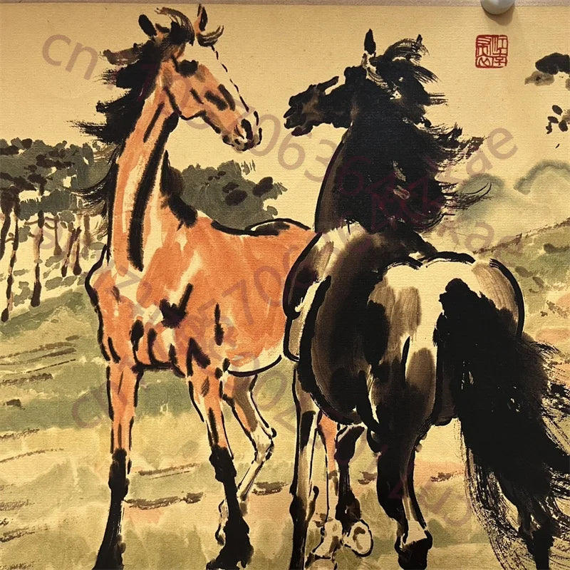 Xu Beihong “Ten Horses” Scroll – Chinese Animal Painting on Paper (30×220cm)