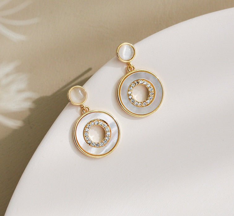 Korean Exquisite Sterling Silver Opal Shell Earrings