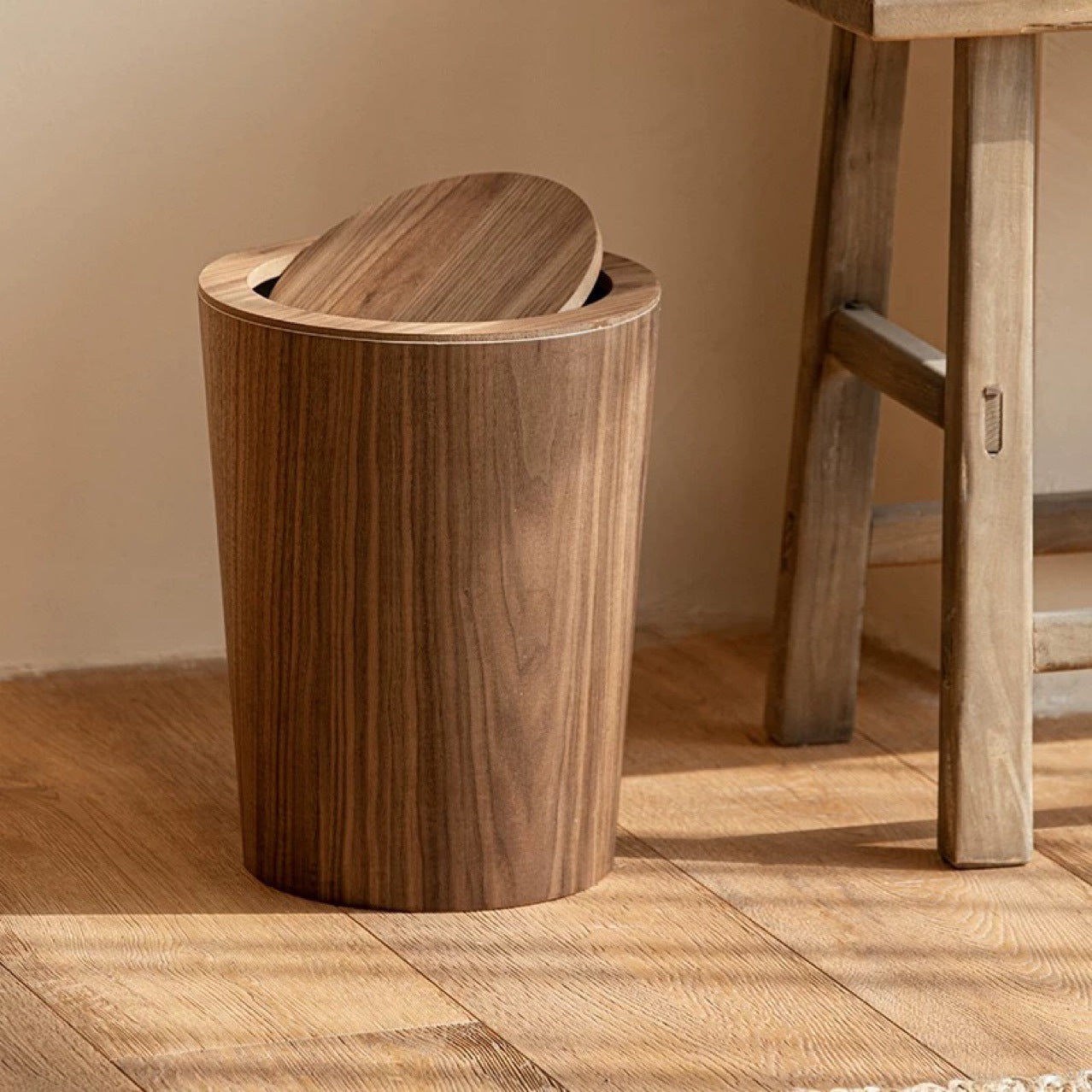 Japanese Minimalist Wooden Trash Can For Home Use