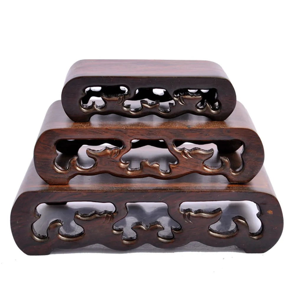 3PC Elaborate Chinese Hard Wood Stand of Netsuke, Snuff bottle, Carving Display