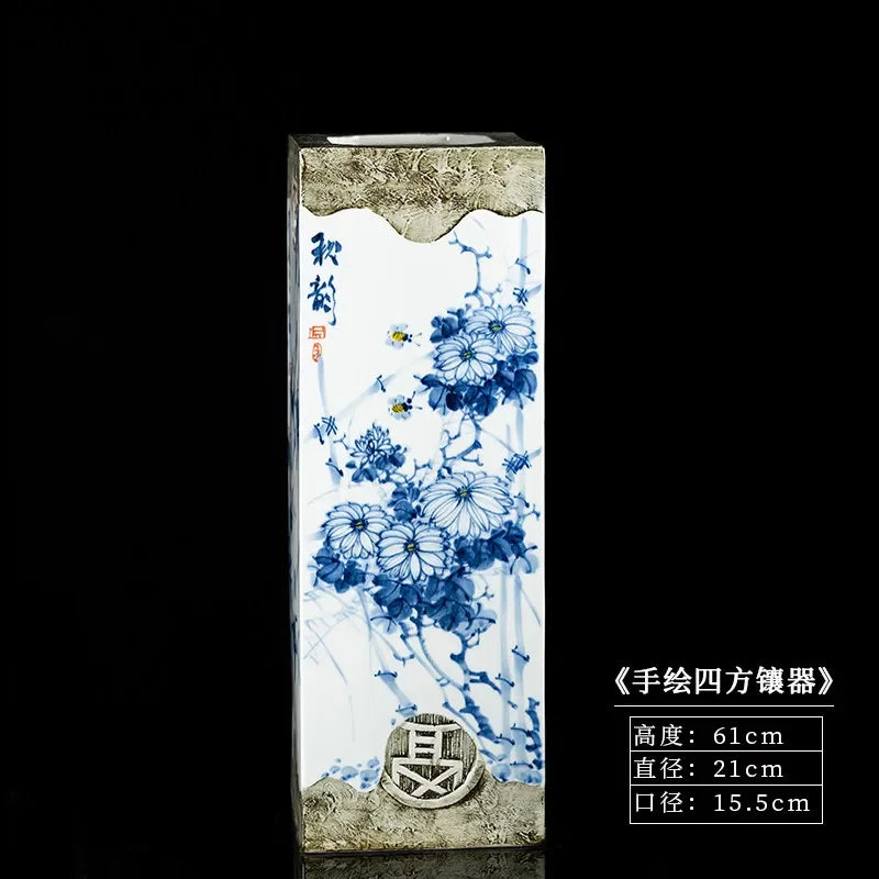 Hand-Painted Jingdezhen Scroll Cylinder Vase – Studio & Study Calligraphy Storage