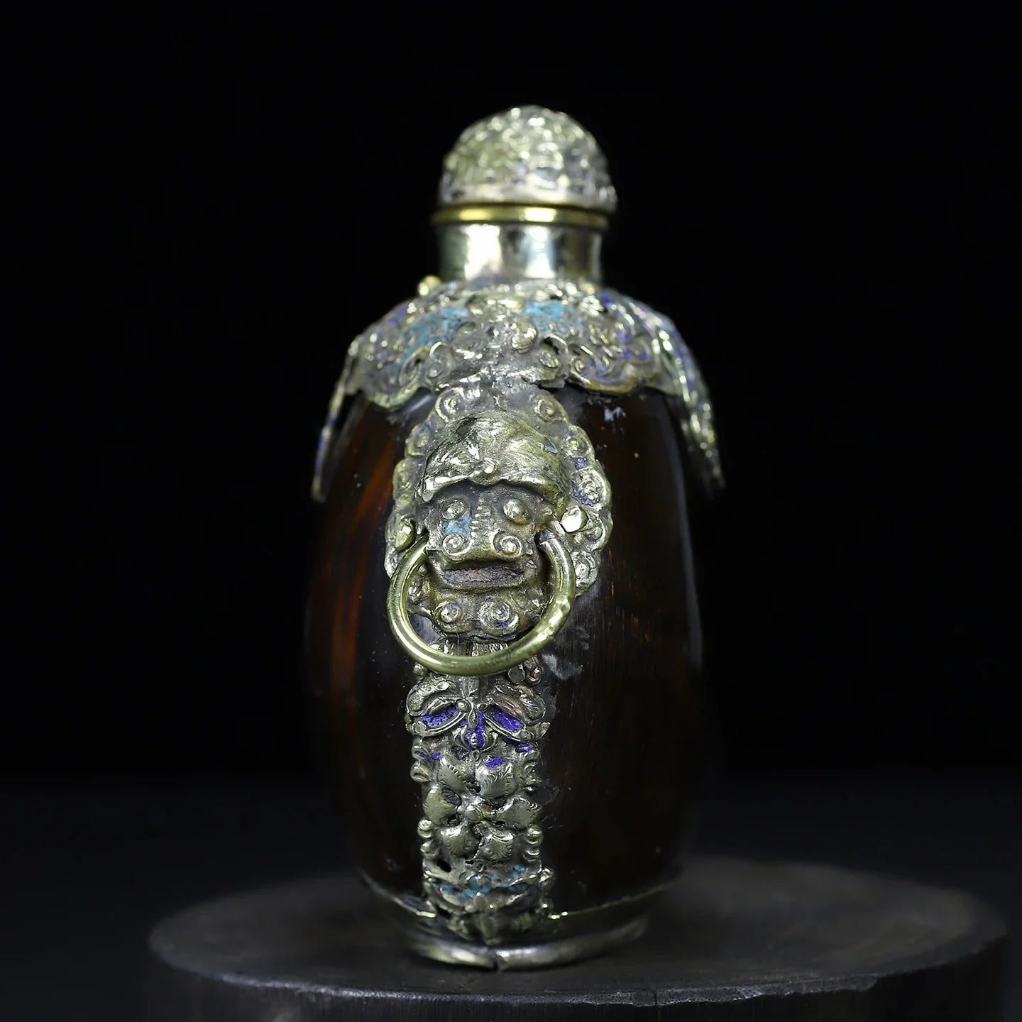 Cloisonné Tiger Head Snuff Bottle with Hanging Ring – Asian Decor