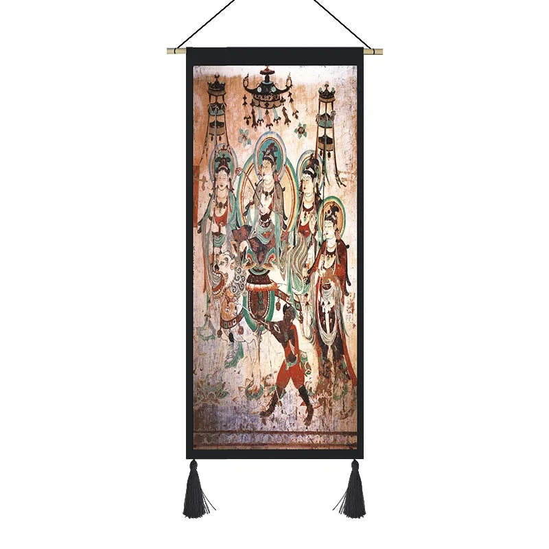 Dunhuang Murals Tapestry – Ethnic Style Fabric Wall Hanging for Bedroom & Living Room