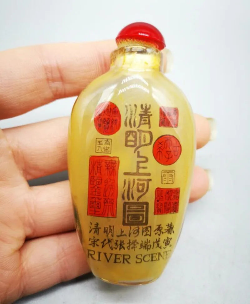 Qingming Festival Inside‑Painted Snuff Bottles – Set of Four with Box