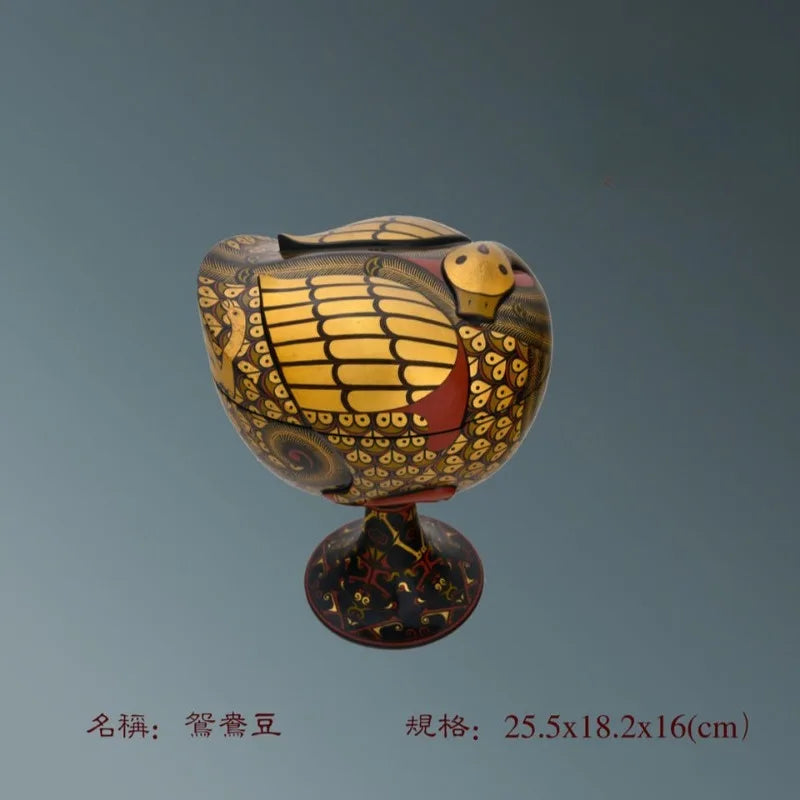 Chu-Style Lacquerware Dish – Painted Mandarin Duck Design (Handmade Collectible)