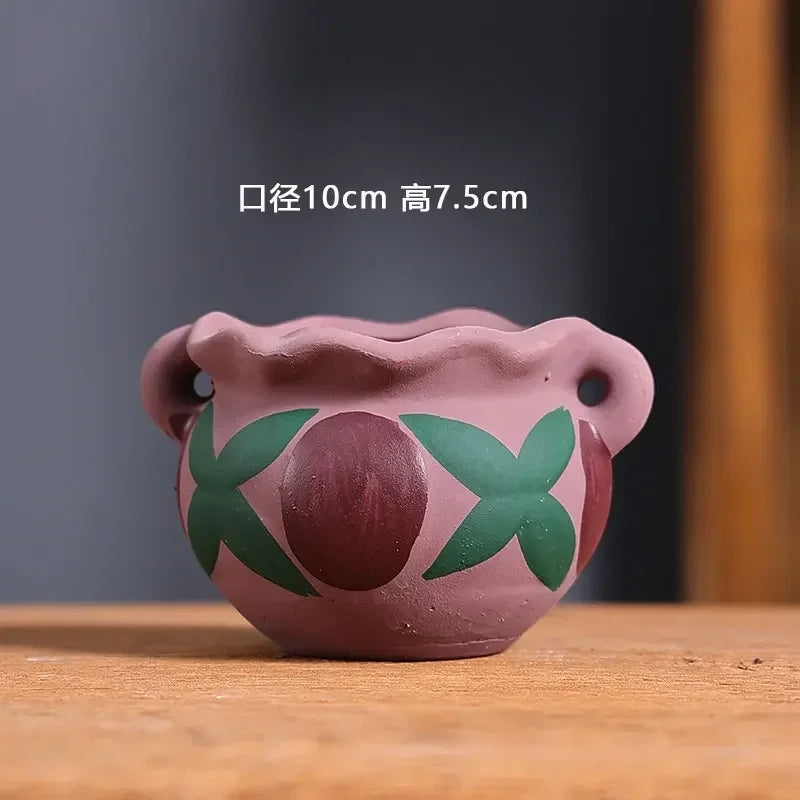 Mediterranean Red Pottery Succulent Pots – Retro Hand-Painted Ceramic