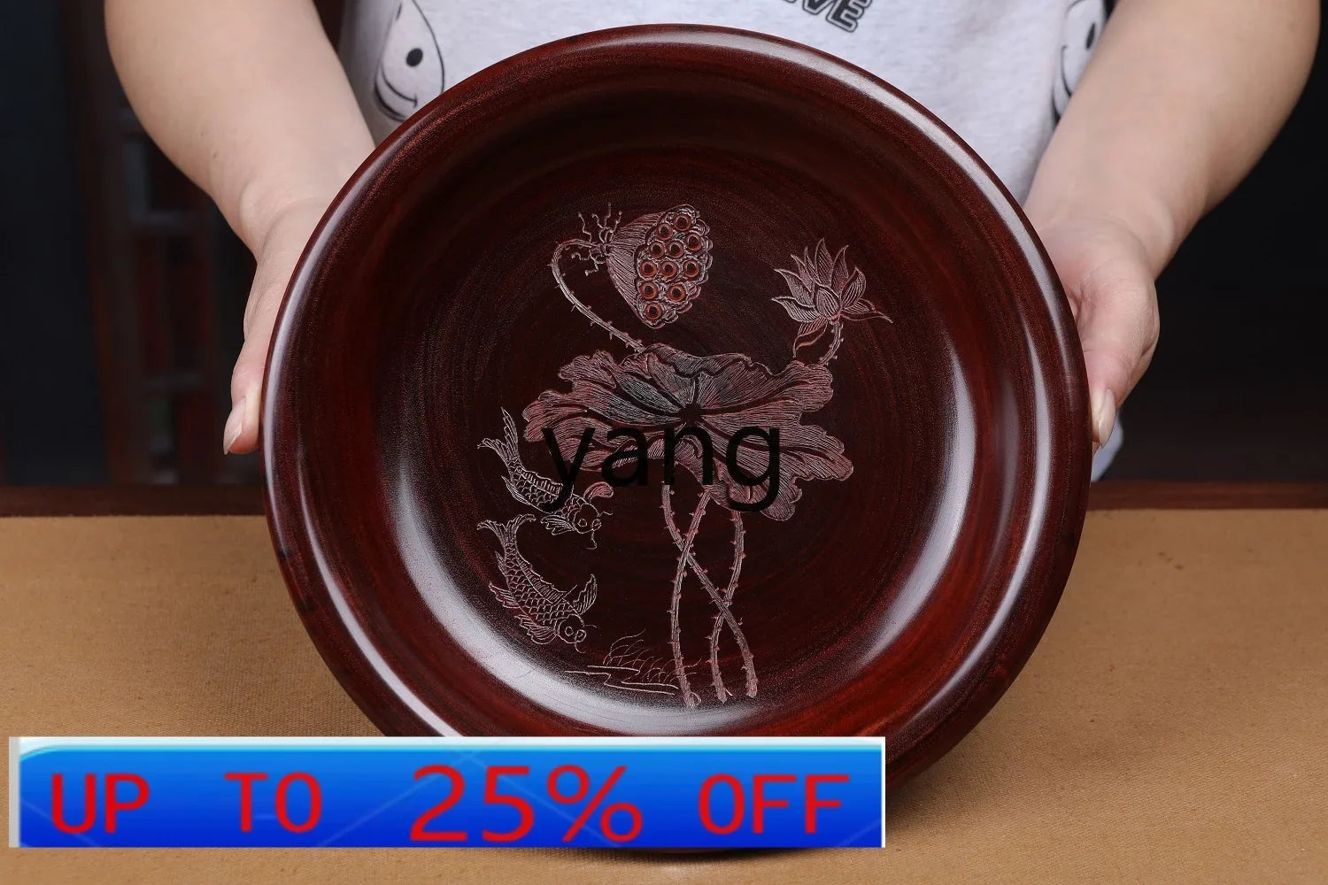 Red Sandalwood “Gold Rice” Bowl – Solid Wood Handicraft Ornament