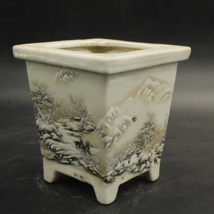 Chinese Snowscape Pastel Porcelain Flower Pots – Antique-Style Planters